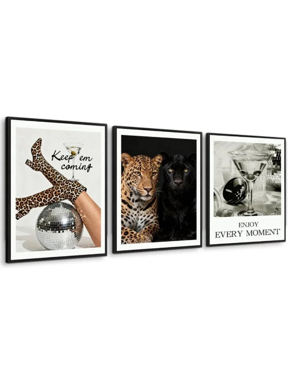 Trendy Leopard Canvas Wall Art Set of 3 - Framed Cheetah Print Decor for Home